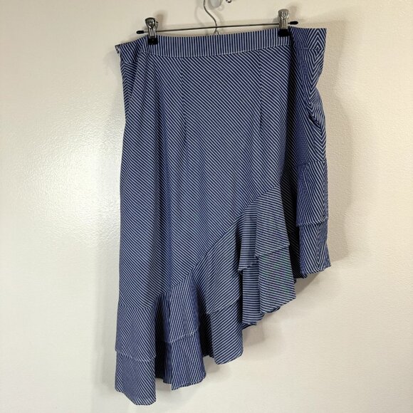 NWT A New Day Blue White Striped Skirt Size 16 Asymmetrical Ruffle - Picture 7 of 10